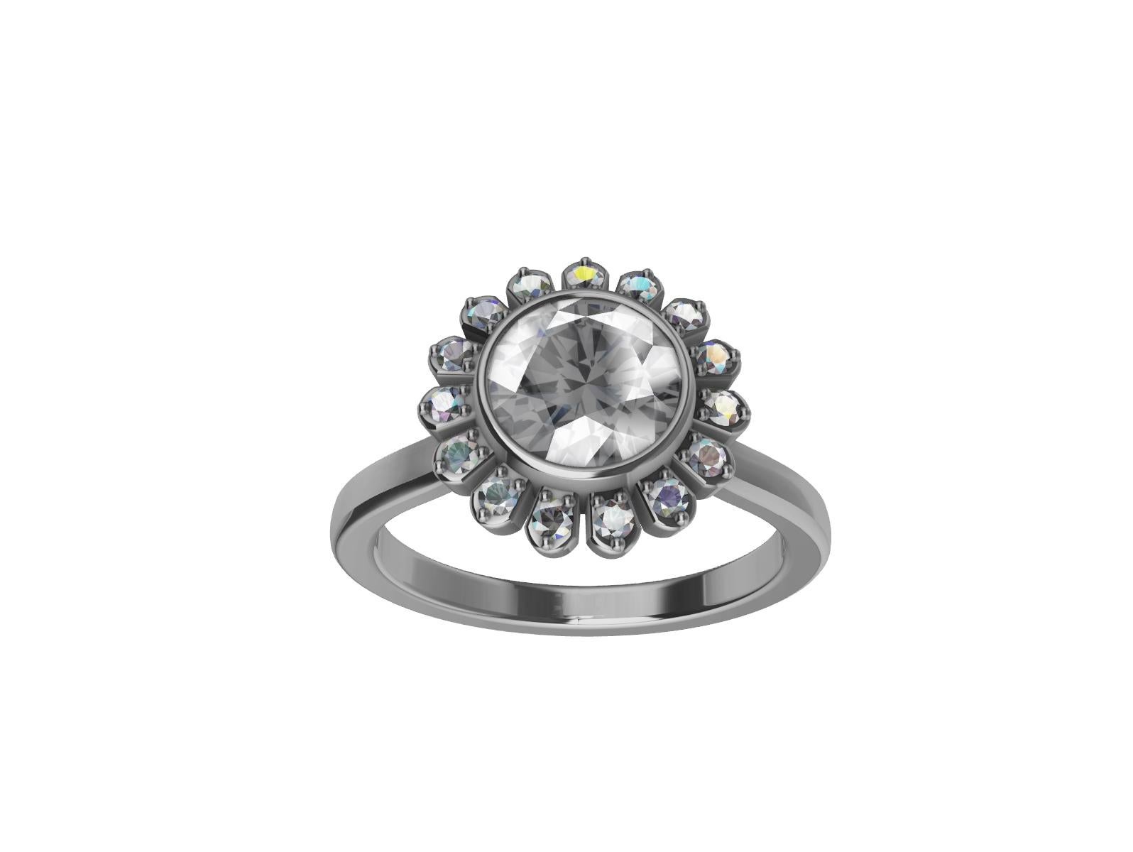 Im Angebot: 18 Karat Weißgold Art Deco GIA inspirierter Blumen-Verlobungsring mit Diamanten () 7