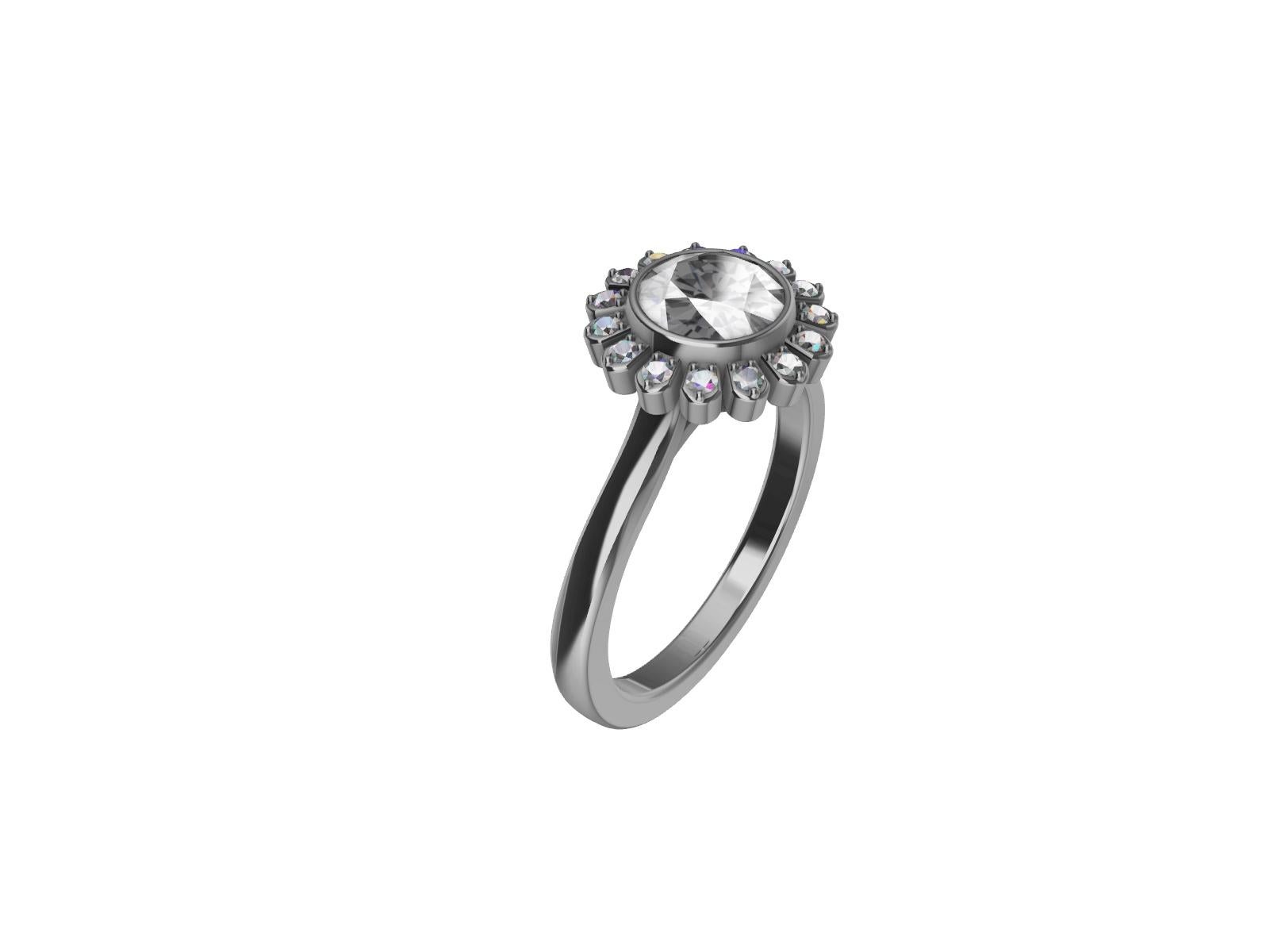 For Sale:  18 Karat White Gold Art Deco GIA Diamond Inspired Flower Engagement Ring 8
