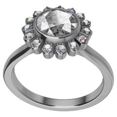 18 Karat White Gold Art Deco GIA Diamond Inspired Flower Engagement Ring
