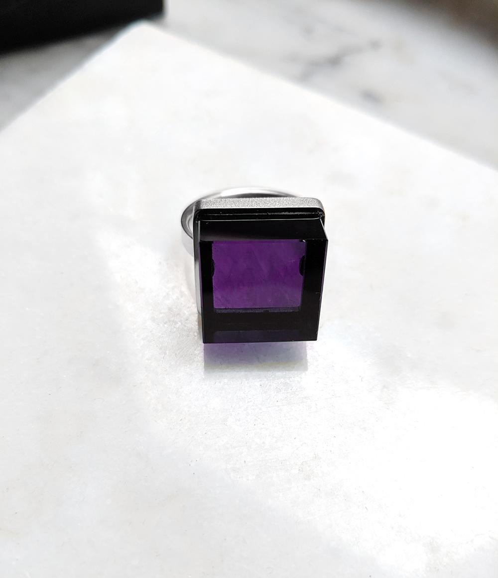 White Gold Art Deco Style Ring with Vivid Amethyst Featured in Vogue For Sale 7