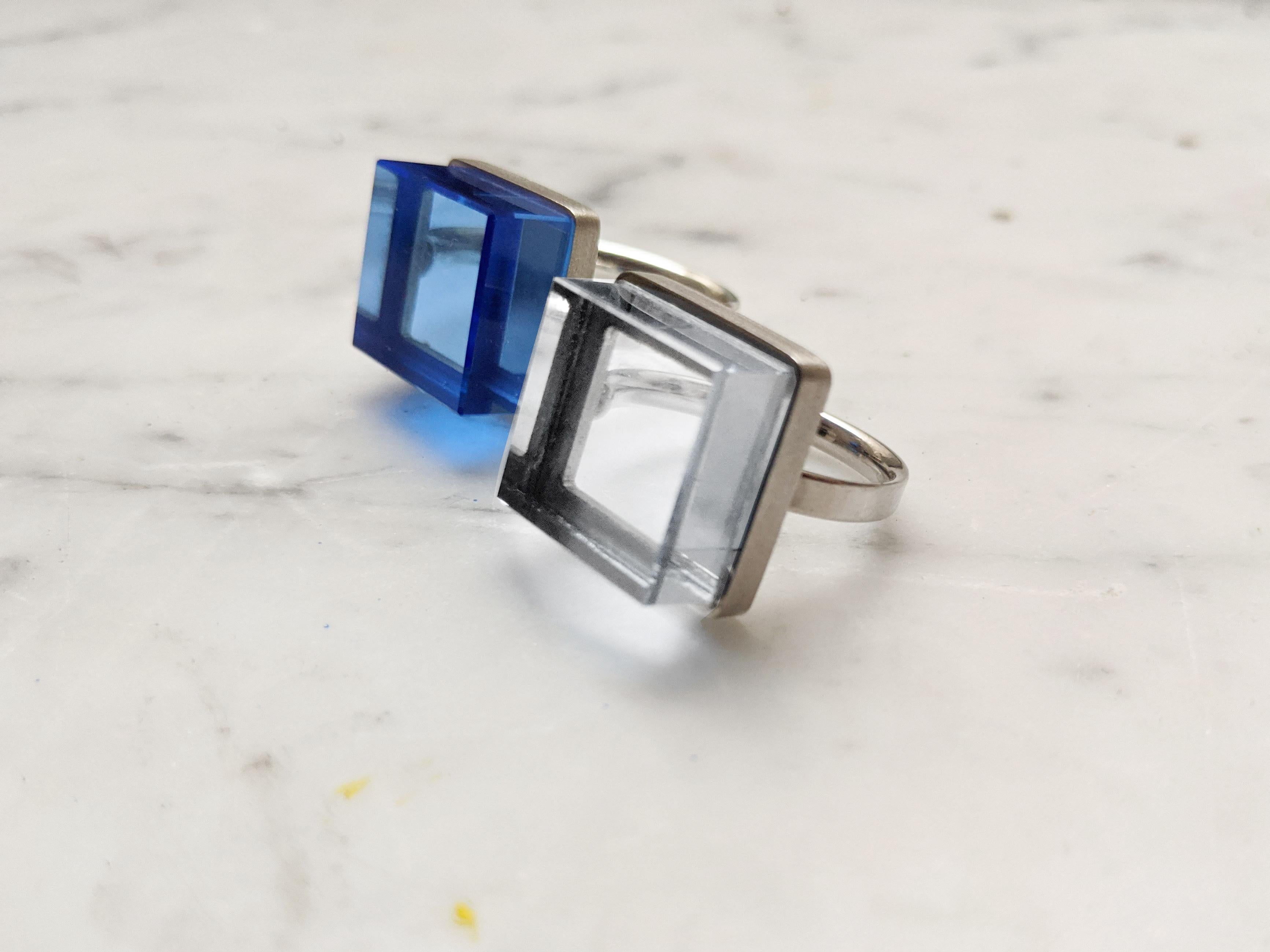 Mixed Cut Featured in Vogue Eighteen Karat White Gold Art Deco Style Ring with Quartz For Sale