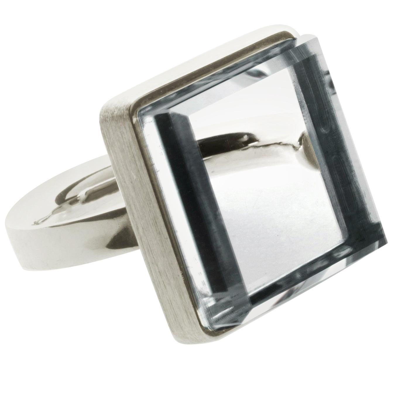 White Gold Art Deco Style Ring with Quartz by Artist Featured in Vogue For Sale