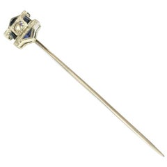 Vintage 18 Karat White Gold Art Deco Style Pin Diamond and Sapphire