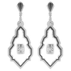 18 Karat White Gold Art Deco Style Diamond, Crystal and Black Onyx Drop Earrings