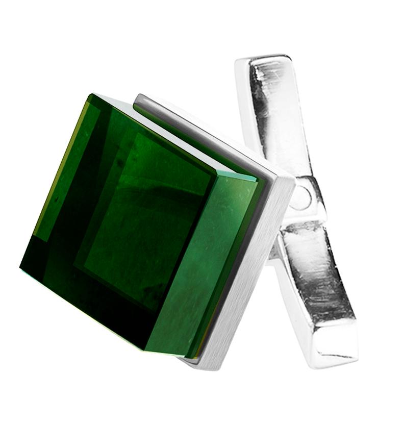 White Gold Art Deco Style Ink Cufflinks by the Artist with Green Quartz In New Condition For Sale In Berlin, DE
