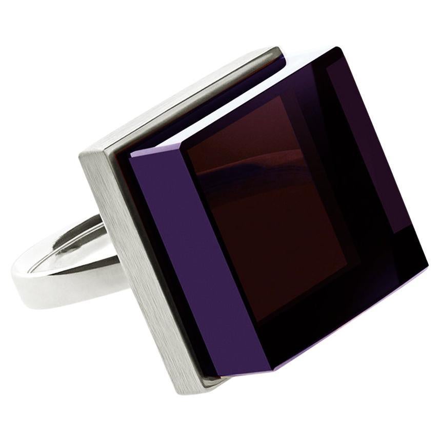 18 Karat White Gold Art Deco Style Men's Ring with Amethyst Featured in Vogue For Sale