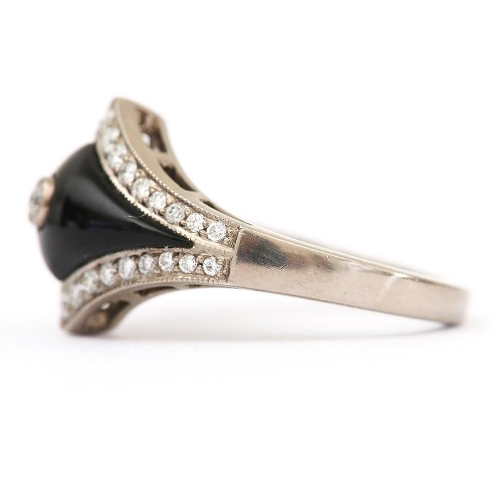 Art Deco Style 0.35ct Diamond and Onyx 18 Karat White Gold Ring In Good Condition In Lancashire, Oldham