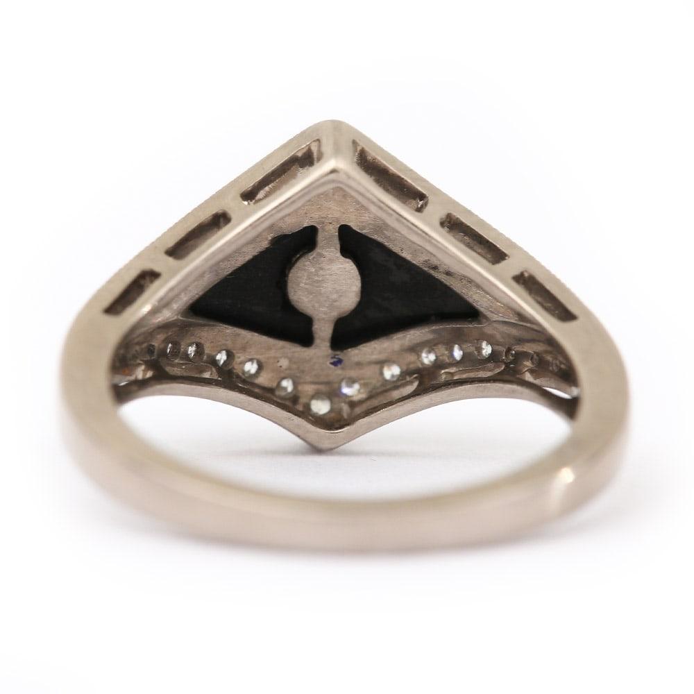 Art Deco Style 0.35ct Diamond and Onyx 18 Karat White Gold Ring 2