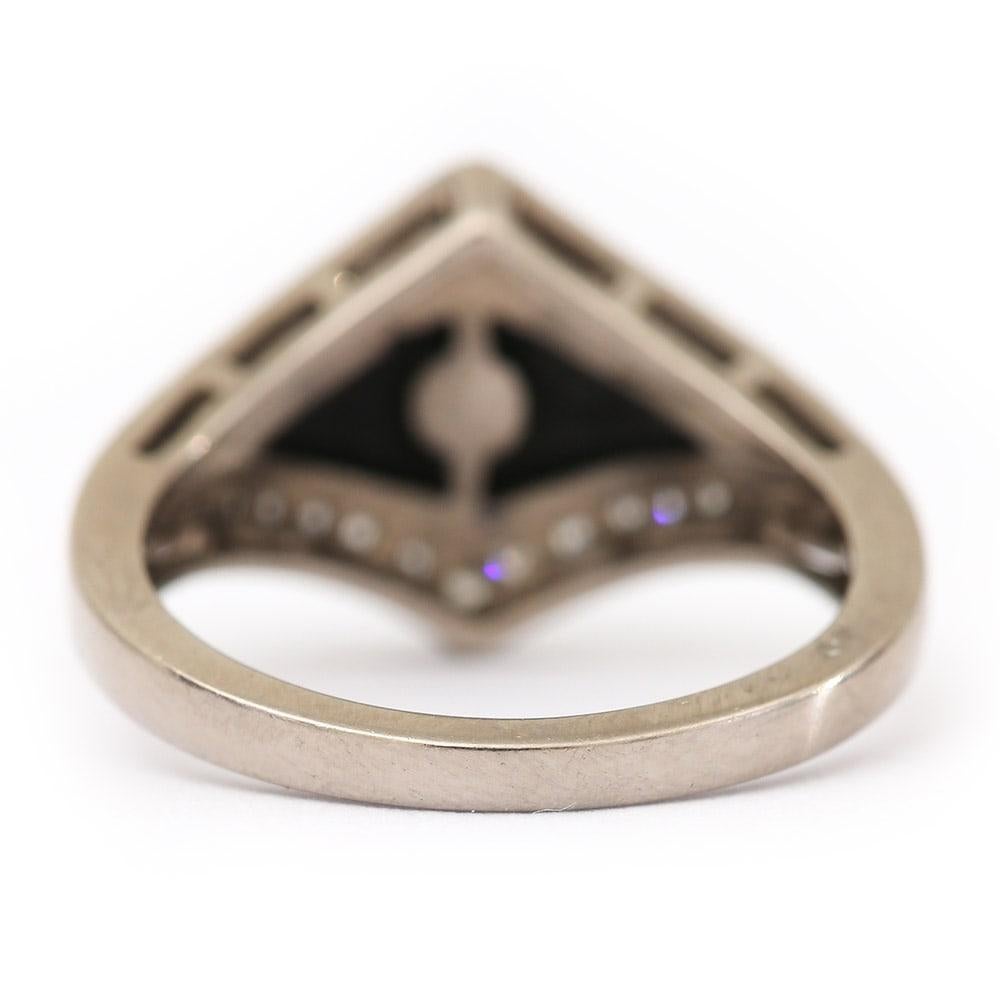 Art Deco Style 0.35ct Diamond and Onyx 18 Karat White Gold Ring 3