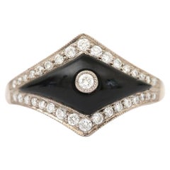 Art Deco Style 0.35ct Diamond and Onyx 18 Karat White Gold Ring