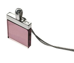 18 Karat White Gold Art Deco Style Pendant Necklace with Rose Onyx by Artist