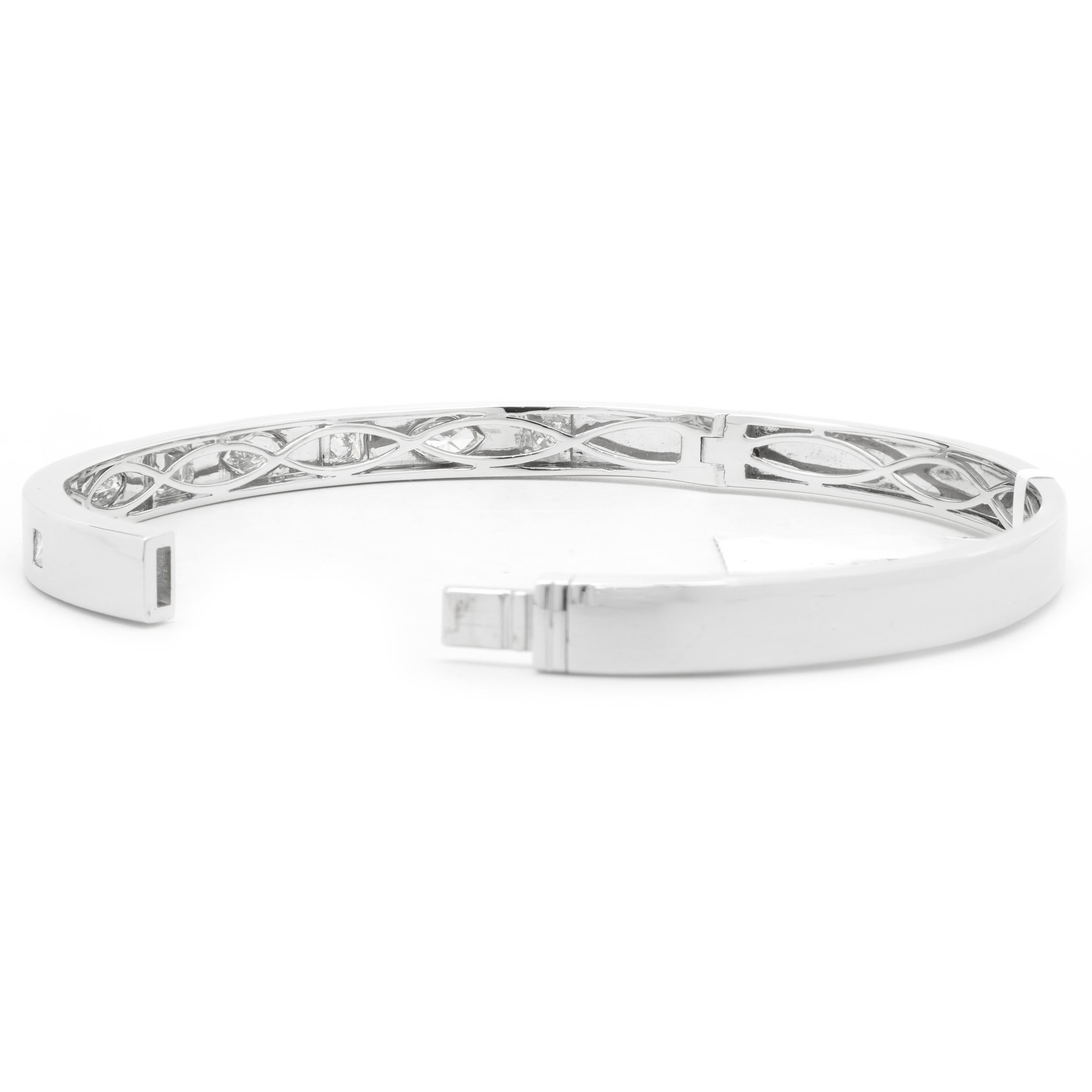 Asscher Cut 18 Karat White Gold Asscher and Marquise Cut Diamond Bangle Bracelet For Sale