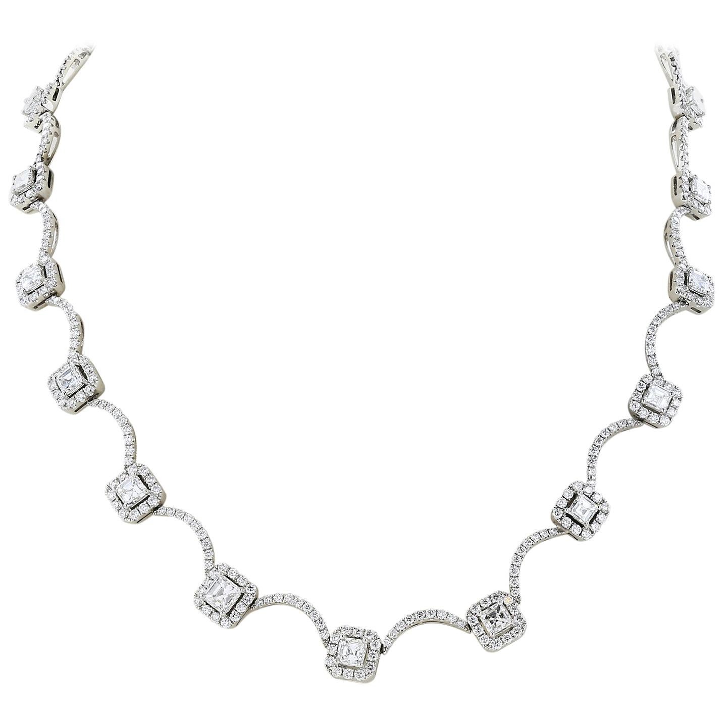 18 Karat White Gold Asscher Cut 5.94 Carat Diamond Choker Necklace For Sale