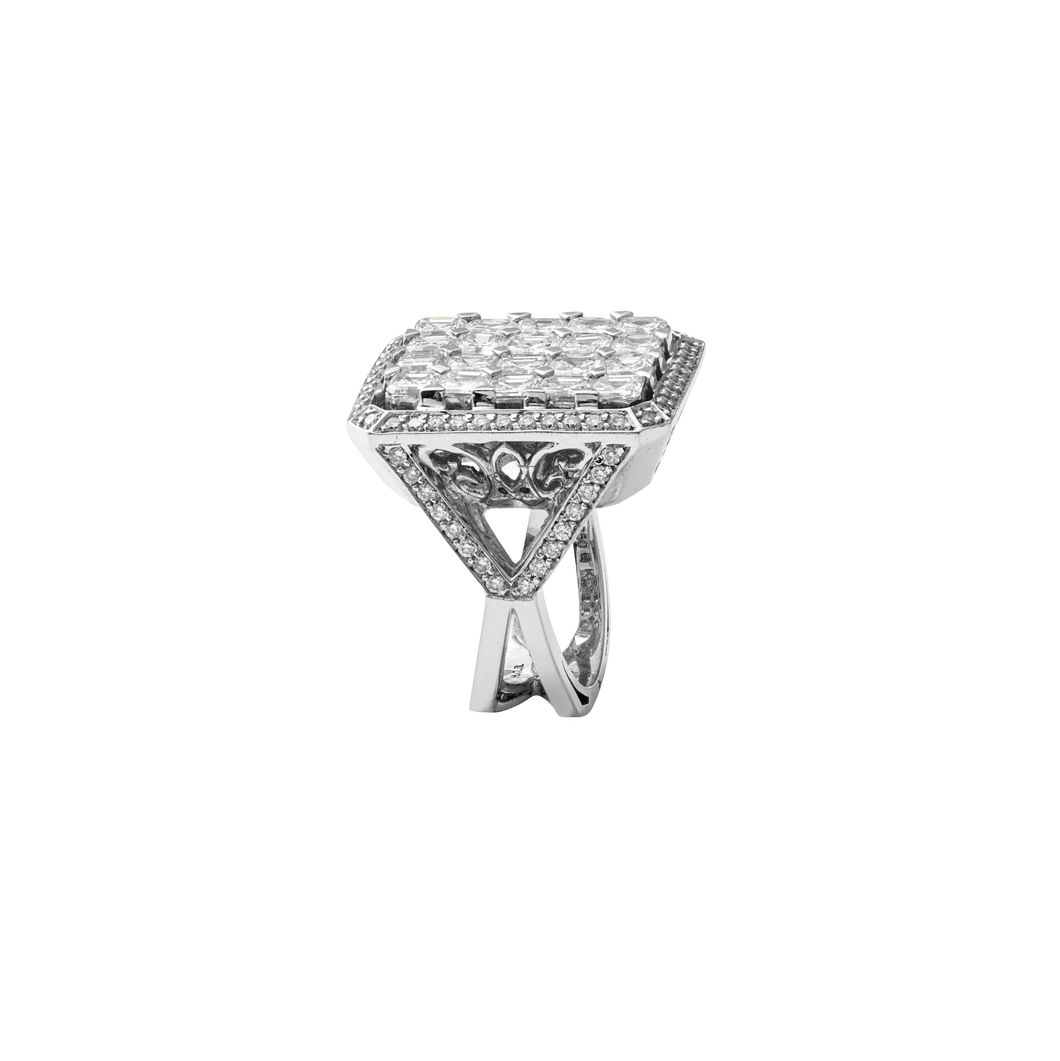 Art Deco 18 Karat White Gold Asscher Cut Diamond Cocktail Ring For Sale