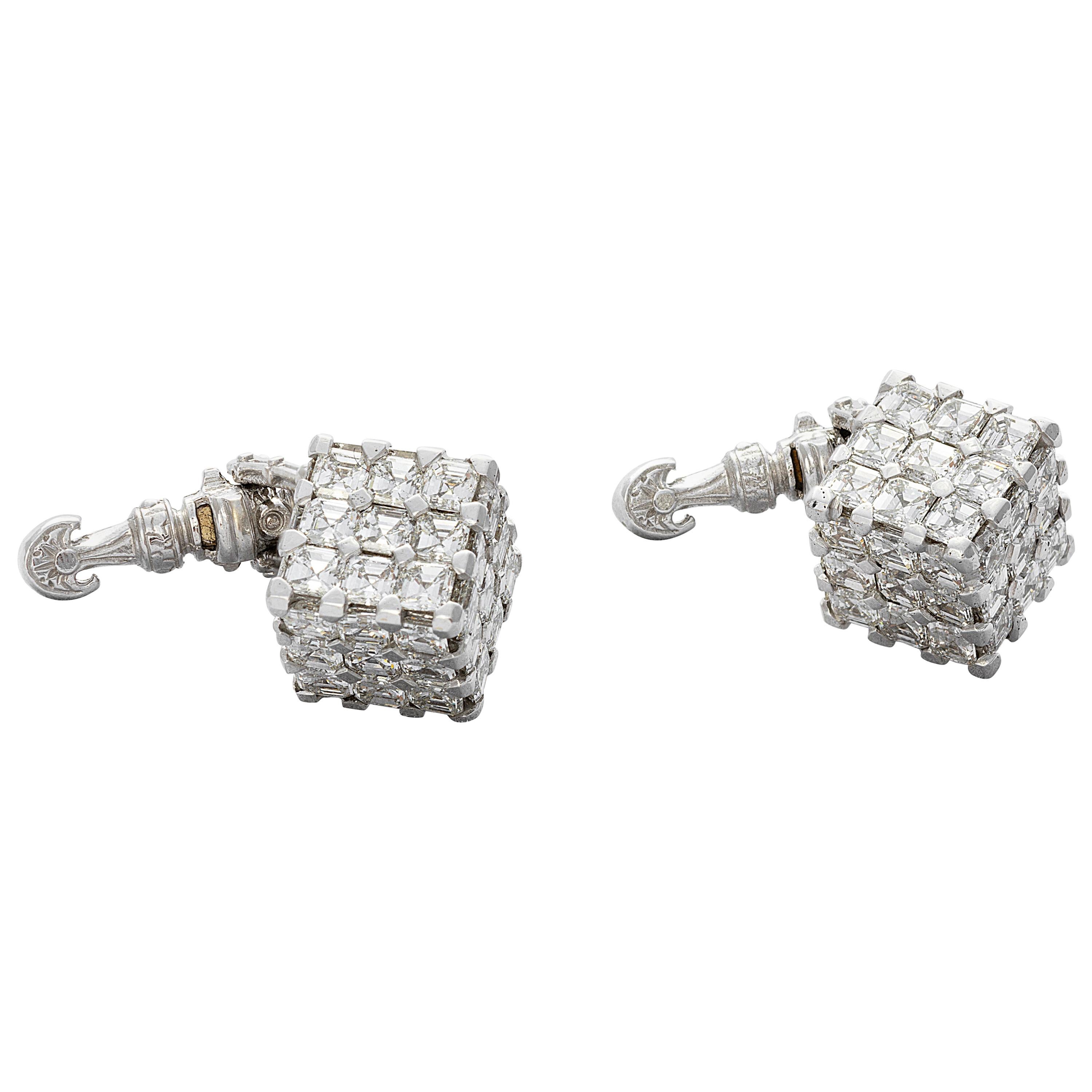 18 Karat White Gold Asscher Cut Diamond Cufflinks For Sale