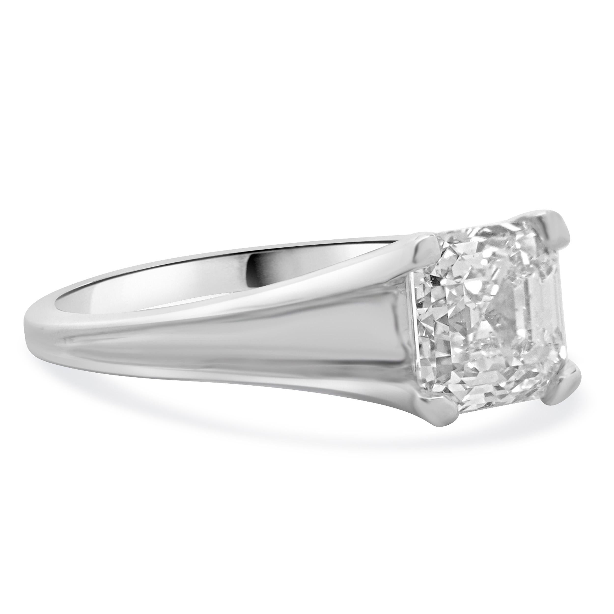 Material: 18K white gold
Diamond: 1 asscher cut = 2.10ct
Color: H
Clarity: SI1
GIA: 14462996
Diamond: 2 round brilliant cut = 0.04cttw
Color: H
Clarity: SI1
Ring Size: 5.75 (please allow up to 2 additional business days for sizing