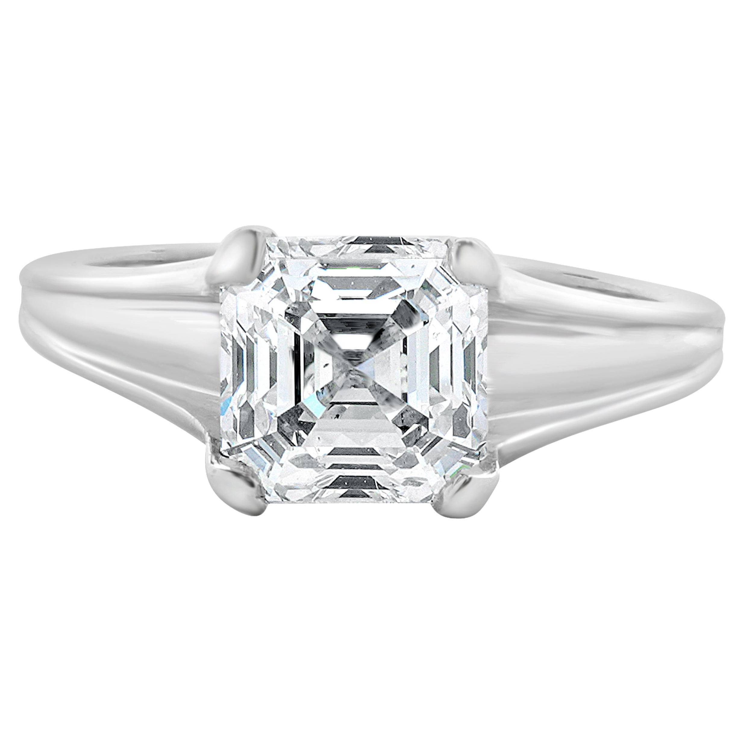 18 Karat White Gold Asscher Cut Diamond Engagement Ring