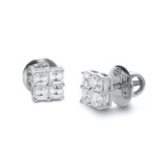 18 Karat White Gold Asscher Cut Diamond Stud Earrings