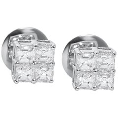 18 Karat White Gold Asscher Cut Diamond Stud Earrings