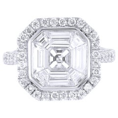 18 Karat White Gold Asscher Illusion Diamond Engagement Ring