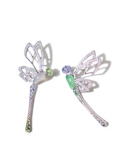 18 Karat Weißgold Asymmetrische Schmetterlingsohrringe Chalcedon-Diamanten