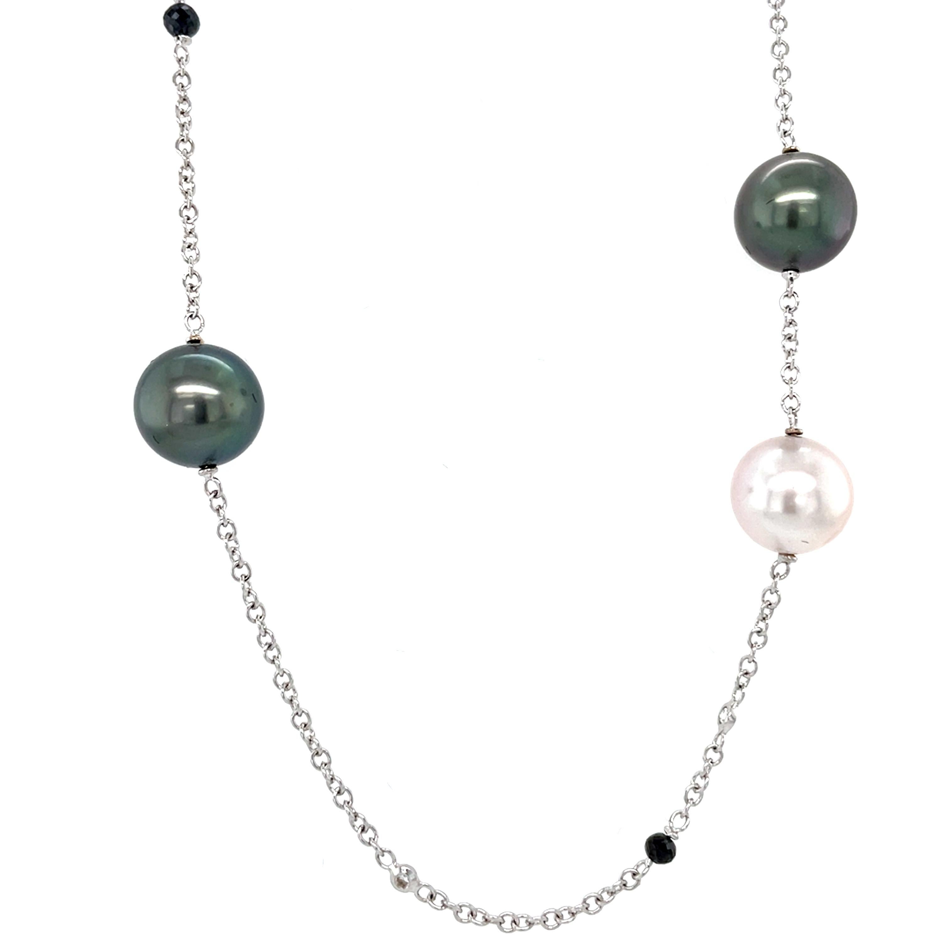 Contemporary 18 Karat White Gold Australian Pearls Diamond Black Hematite Necklace For Sale