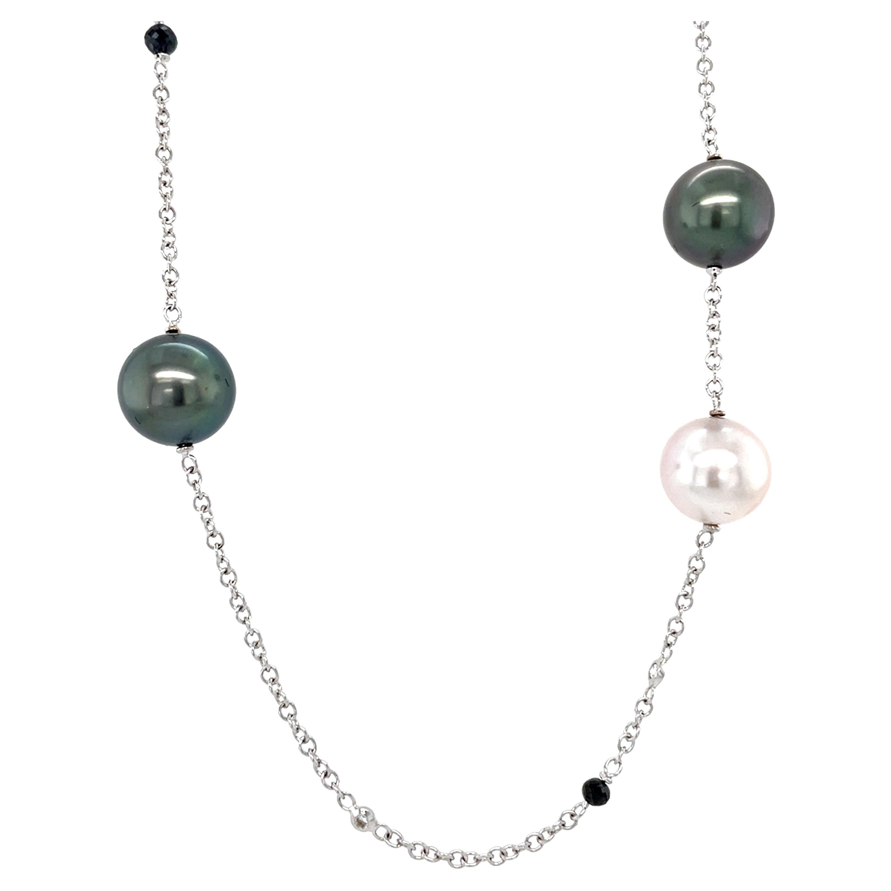 18 Karat White Gold Australian Pearls Diamond Black Hematite Necklace
