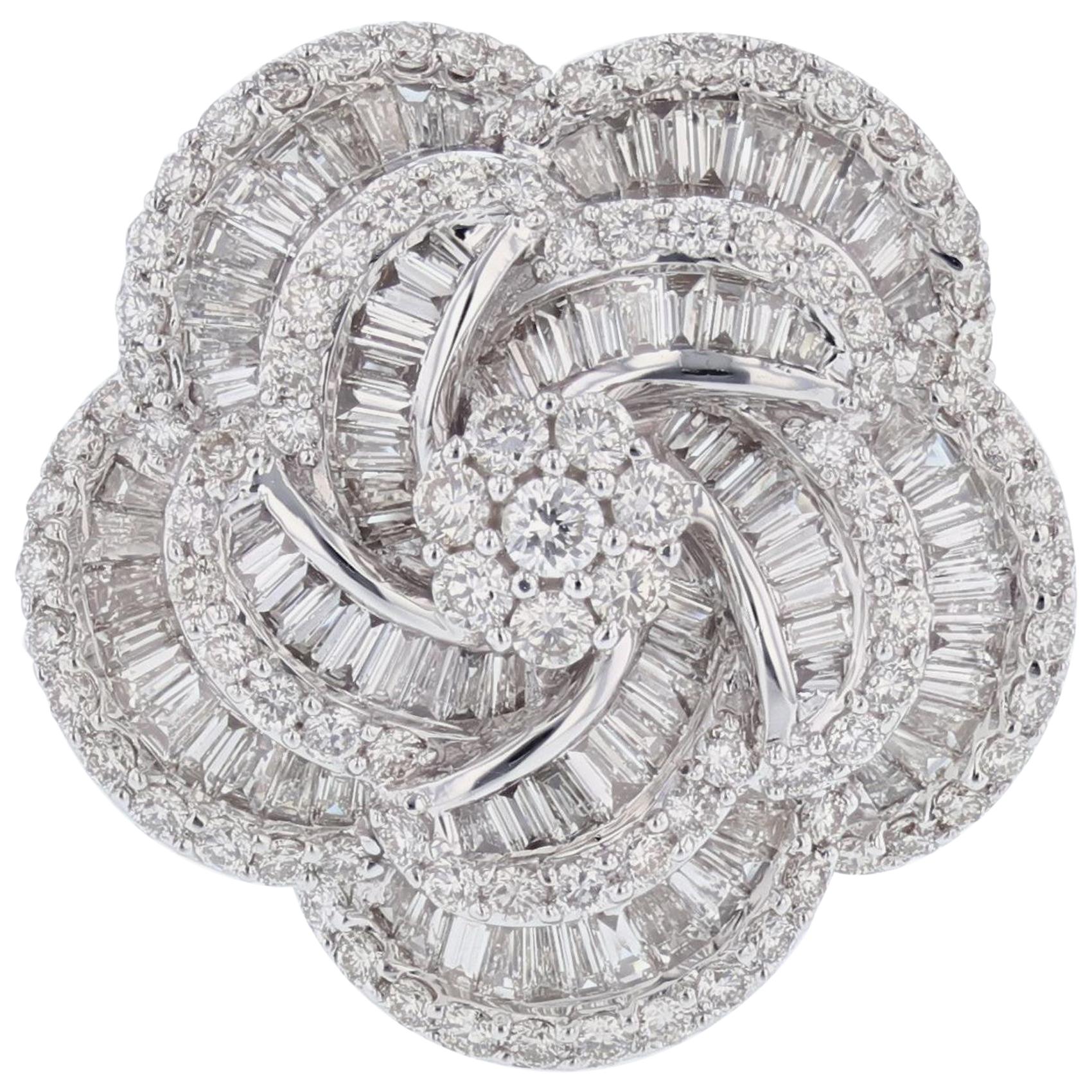 Angeletti - Big Flower Ring 18 Karat Round Chanel Baguette Diamonds Italian Neoclassical Diamond Gold