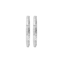 18 Karat White Gold Baguette Diamond Hoop Earrings