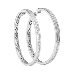 18 Karat White Gold Baguette Diamond Hoop Earrings