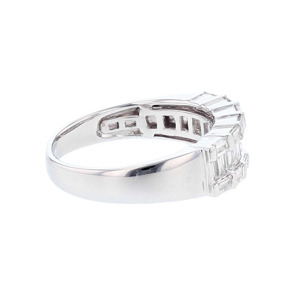 Contemporary 18 Karat White Gold Baguette Diamond Ring For Sale