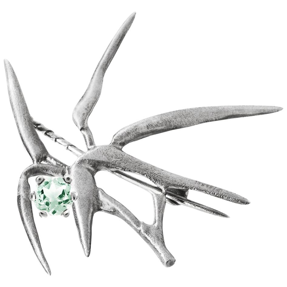 Eighteen Karat White Gold Bamboo Brooch N1 with Tourmaline by the Artist For Sale