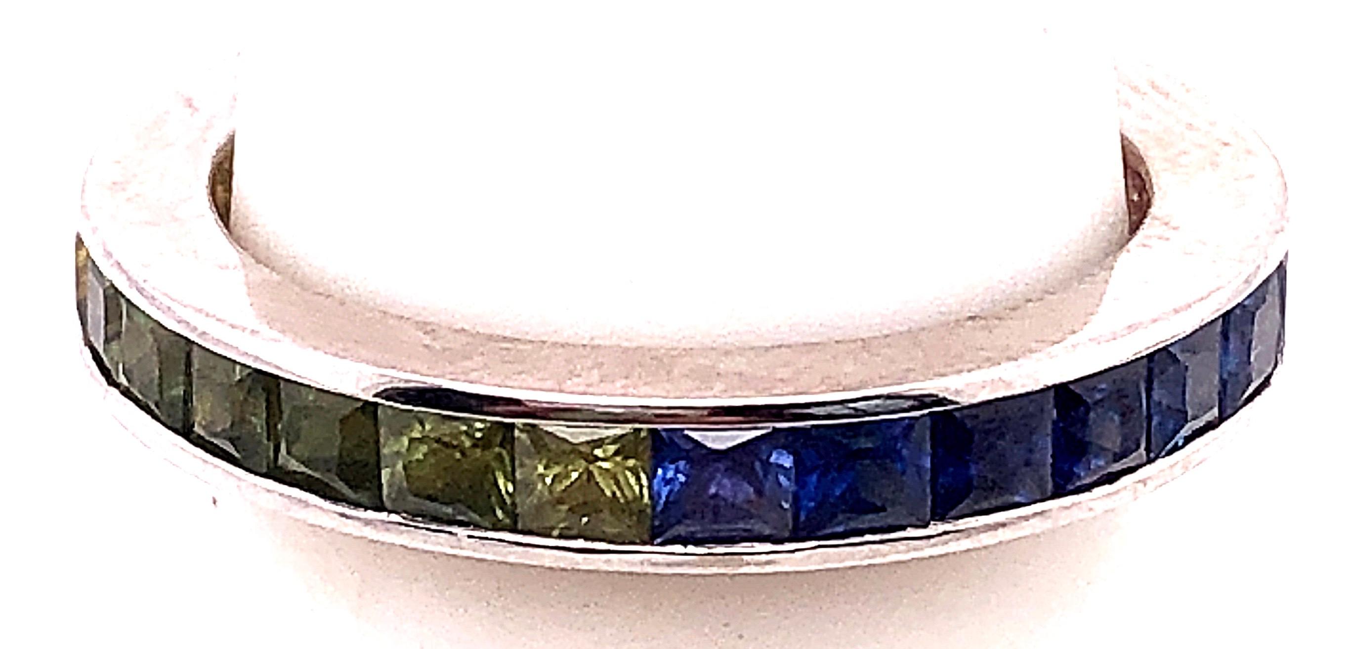 Modern 18 Karat White Gold Band / Ring with Multicolored Semi Precious Stones