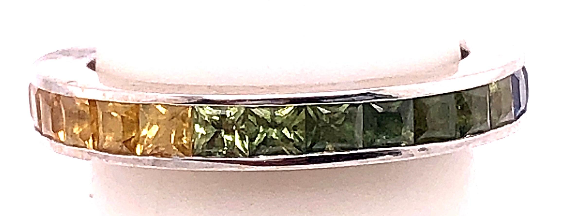 Women's or Men's 18 Karat White Gold Band / Ring with Multicolored Semi Precious Stones