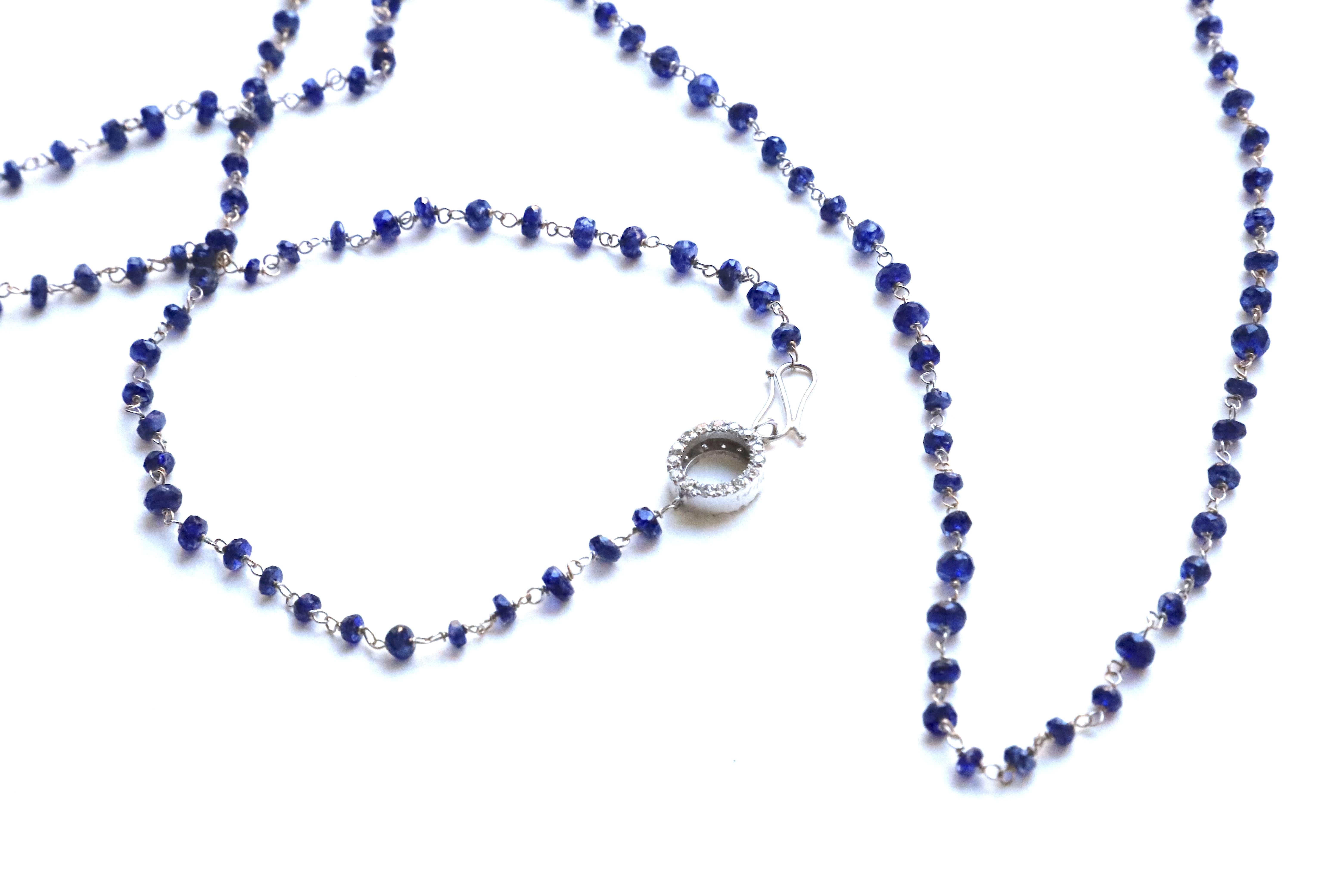 Bead Rossella Ugolini Art Deco Style Blue Sapphire Sautoir Necklace For Sale