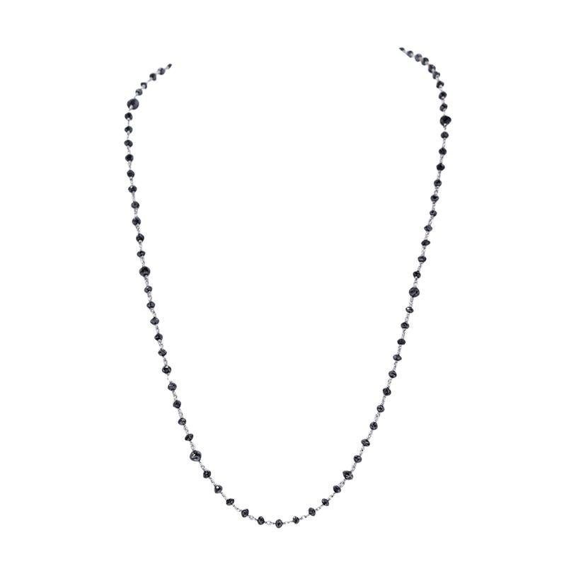 18 Karat White Gold Beaded Black Diamond Necklace