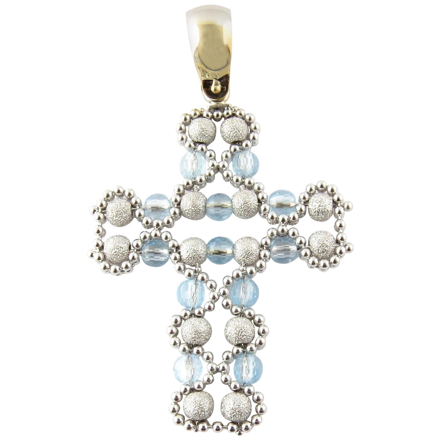 18 Karat White Gold Beaded Cross Pendant