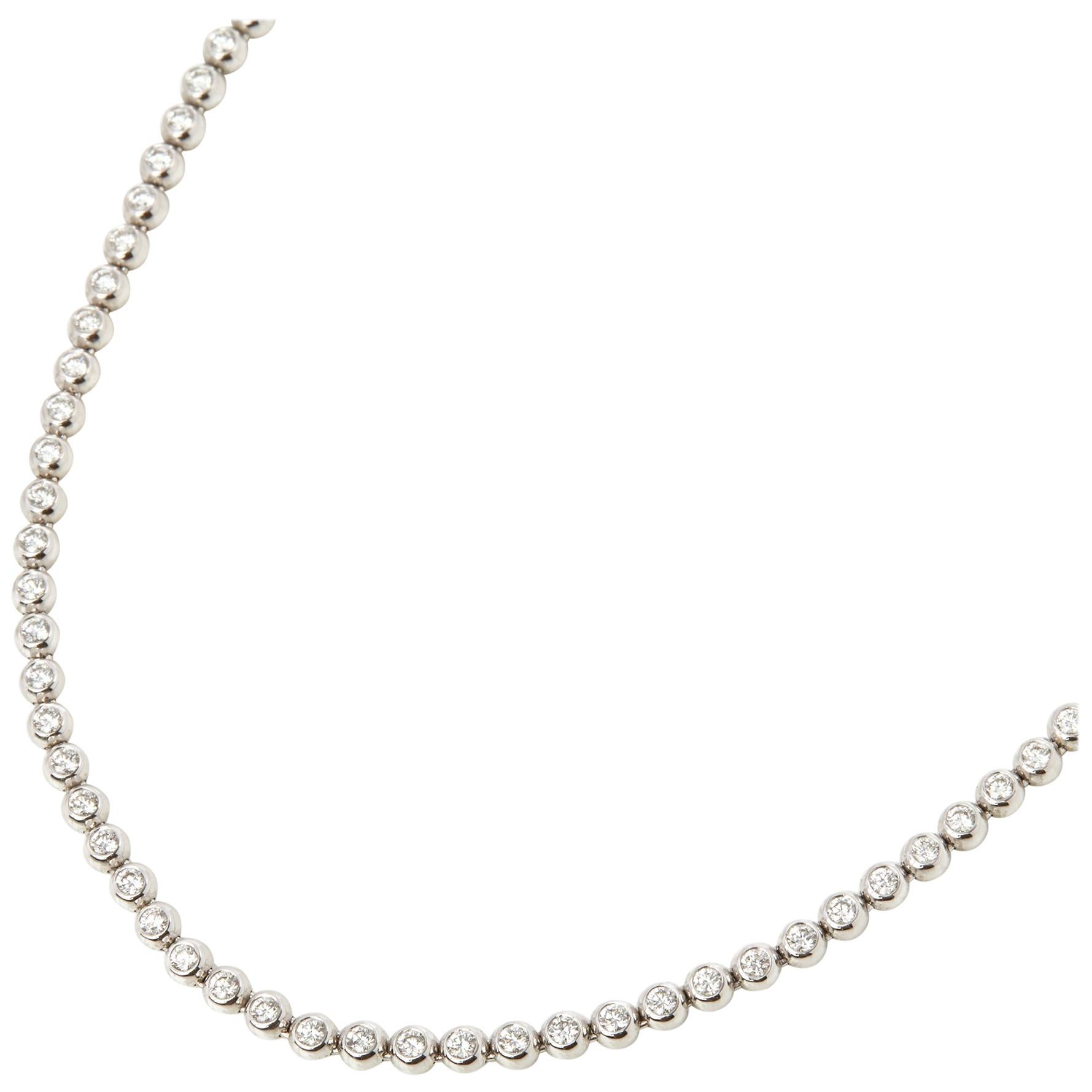 18 Karat White Gold Beaded Round Brilliant Cut 4.50 Carat Diamond Long Necklace