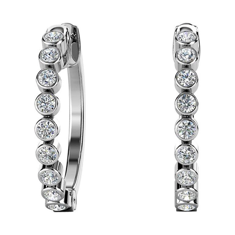 18 Karat White Gold Bezel Hoop Diamond Earrings '1/2 Carat'