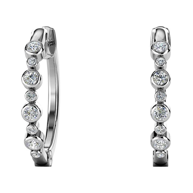 18 Karat White Gold Bezel Hoop Diamond Earrings '1/3 Carat'