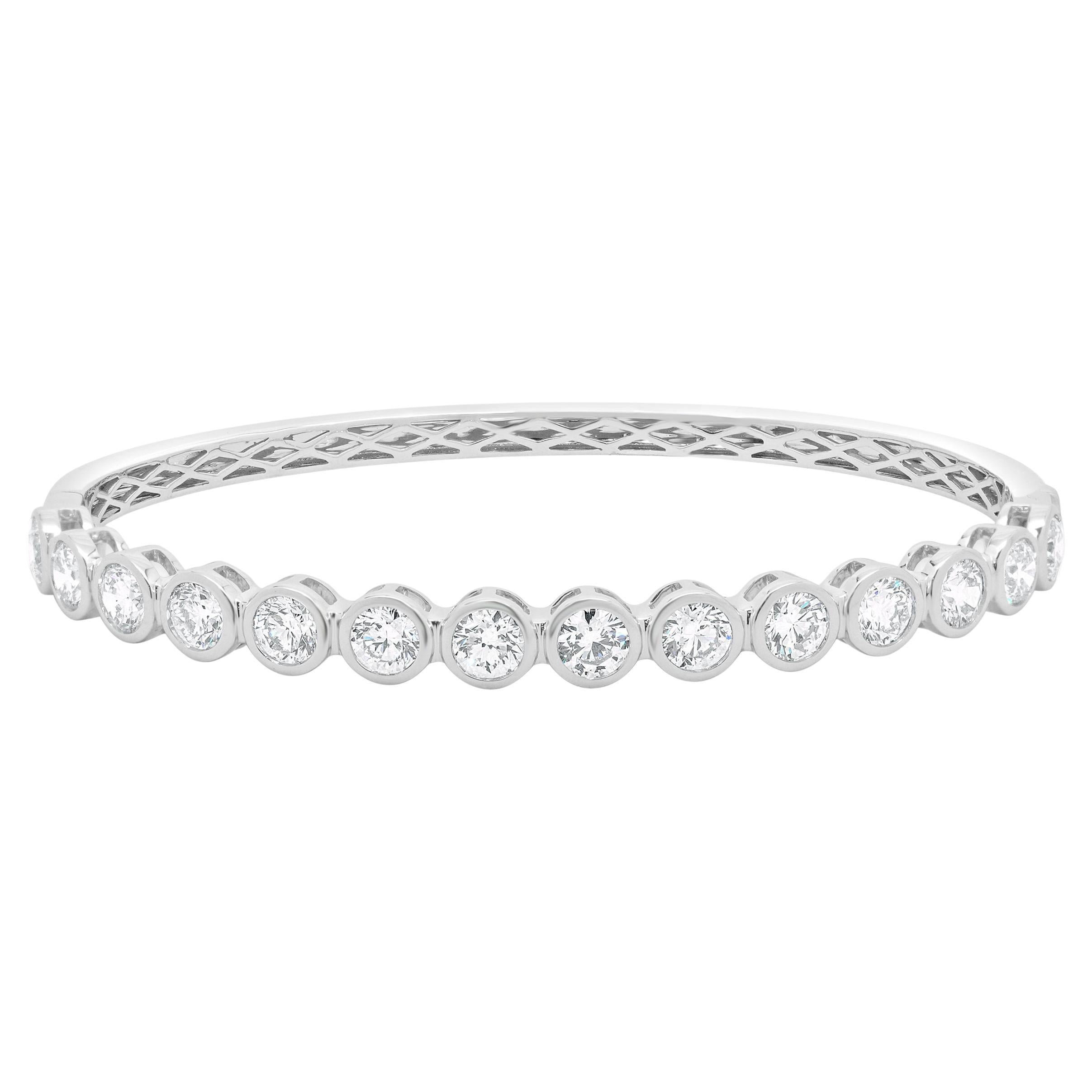 18 Karat White Gold Bezel Set Diamond Bangle Bracelet
