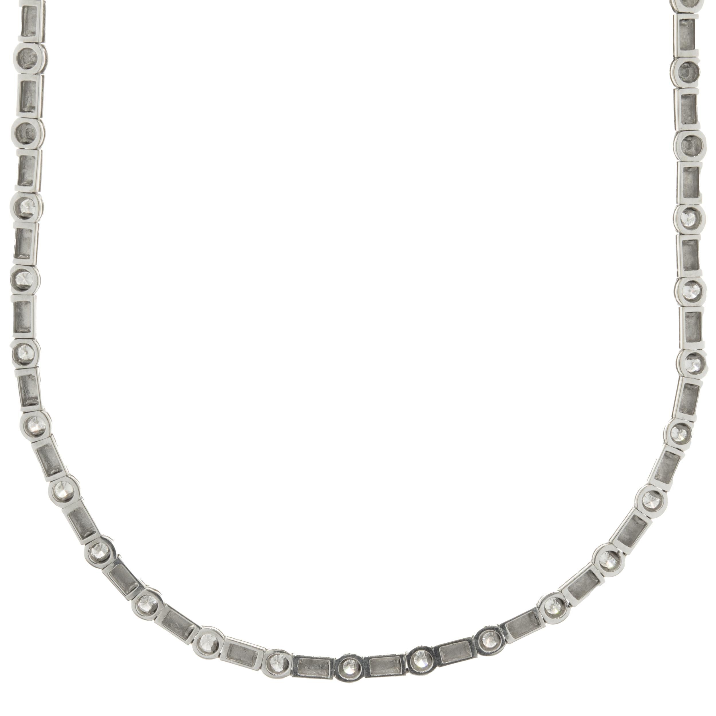 Designer: custom design
Material: 18K white gold
Diamonds: 19 round brilliant cut = 1.90cttw
Color: G 
Clarity: SI1
Dimensions: necklace measures 18-inches in length 
Weight: 33.44 grams