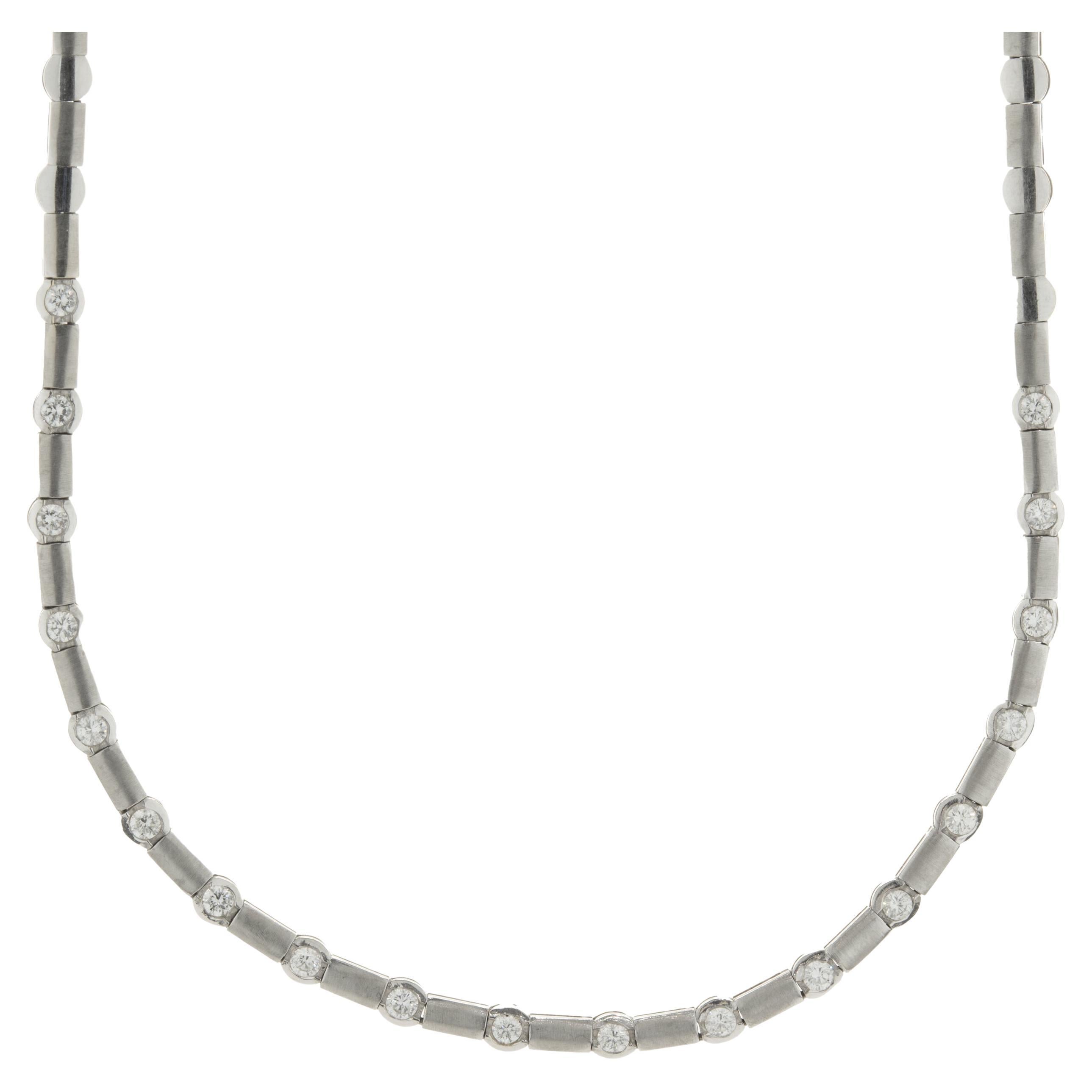 18 Karat White Gold Bezel Set Diamond Bar Link Collar Necklace For Sale