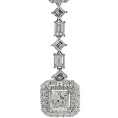 18 Karat White Gold Bezel Set Diamond Necklace with Multi Shape Diamond Drop