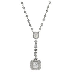 18 Karat White Gold Bezel Set Diamond Necklace with Multi Shape Diamond Drop
