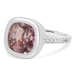 18 Karat White Gold Bezel Set Kunzite and Diamond Ring