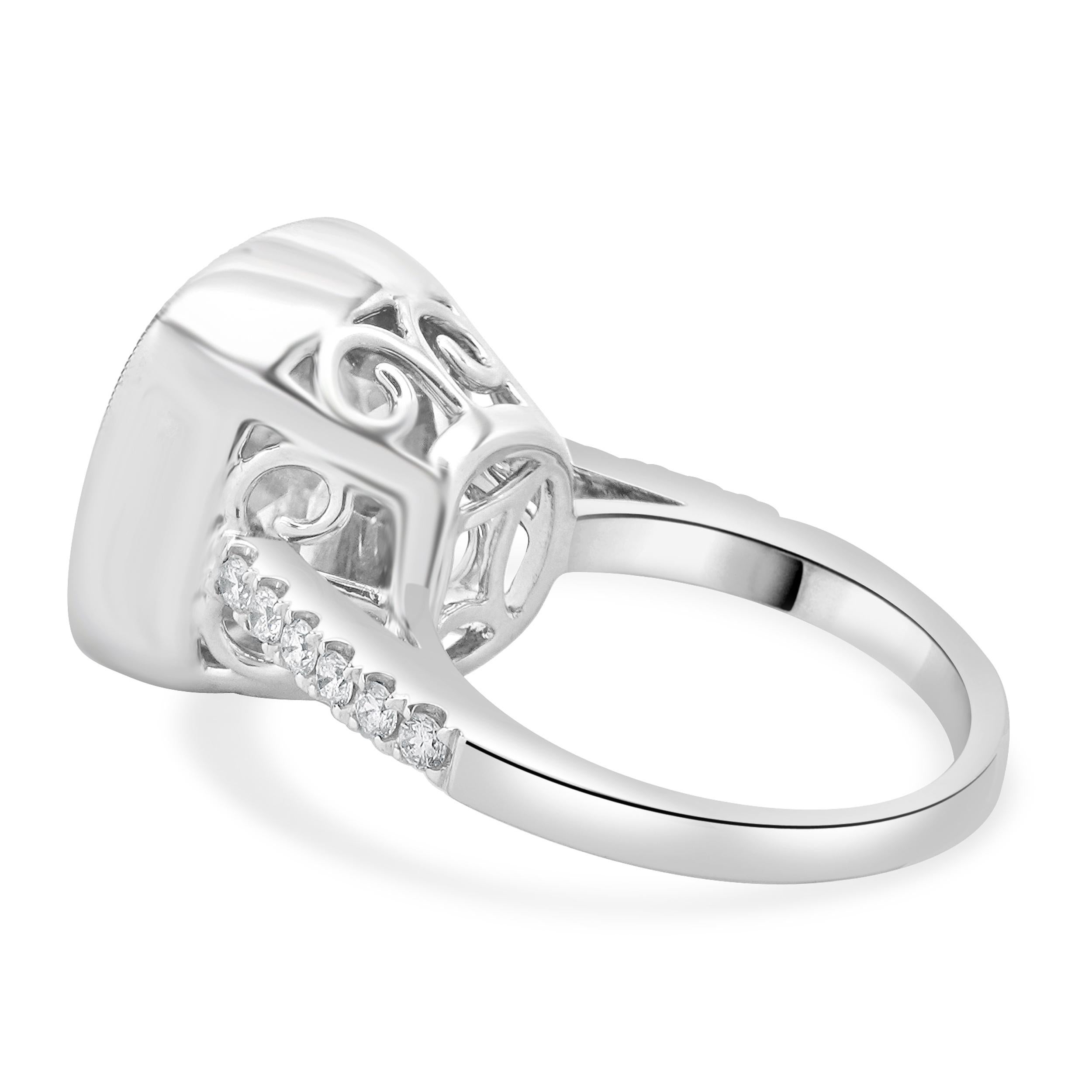 Cushion Cut 18 Karat White Gold Bezel Set Kunzite and Diamond Ring For Sale
