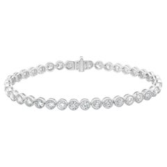 18 Karat White Gold Bezel Set Round Brilliant Cut Diamond Inline Tennis Bracelet
