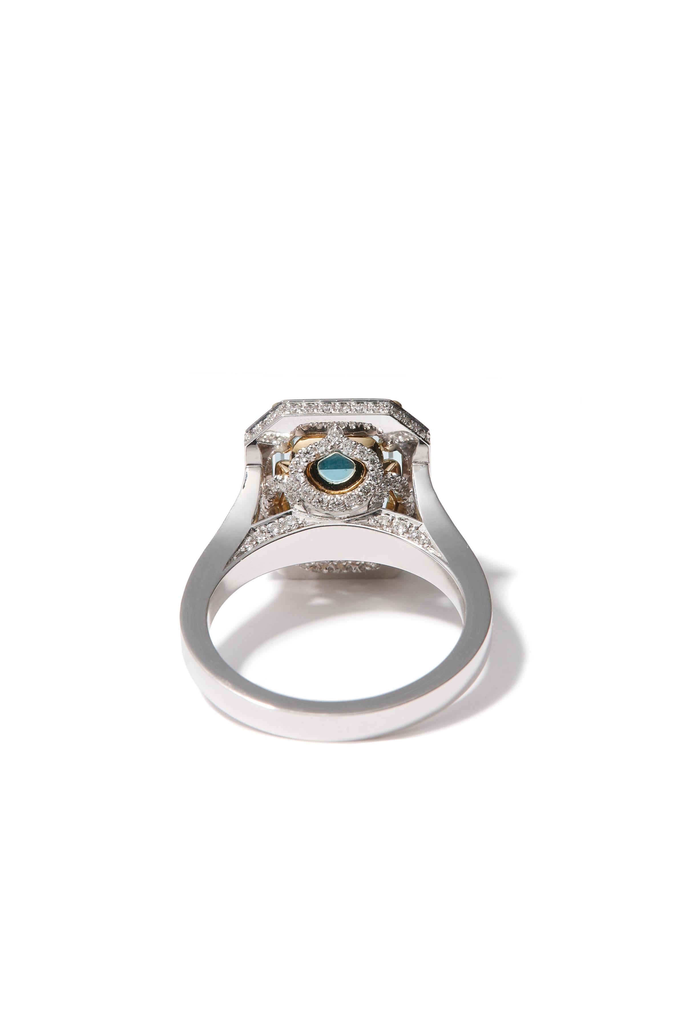Modern 18 karat white gold bicolor ring Aquamarina, Key of Amsterdam collection For Sale