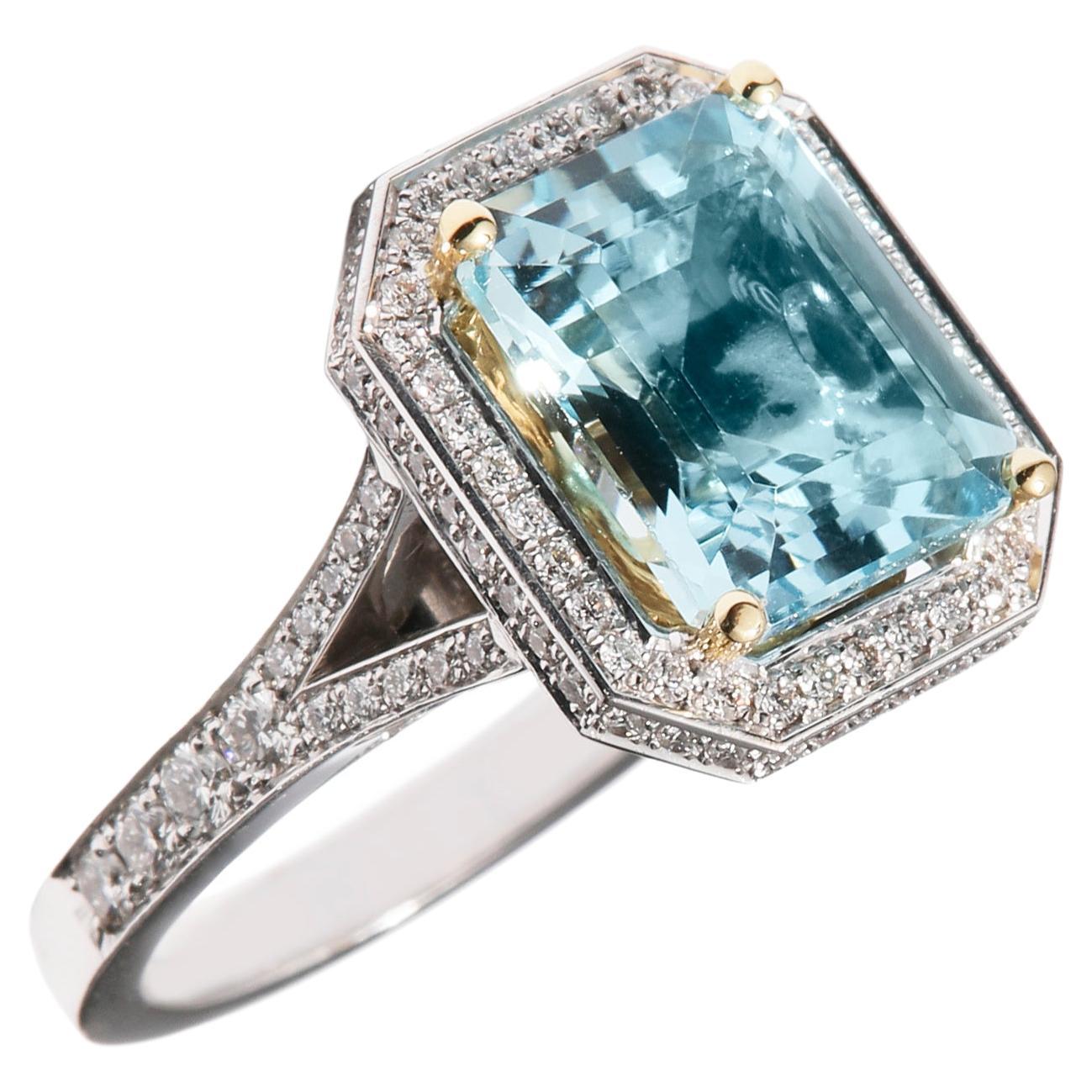 18 karat white gold bicolor ring Aquamarina, Key of Amsterdam collection For Sale